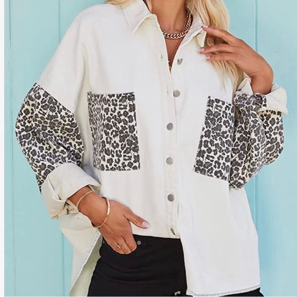 XL shein Leopard Print Button Down Jacket - Picture 5 of 14